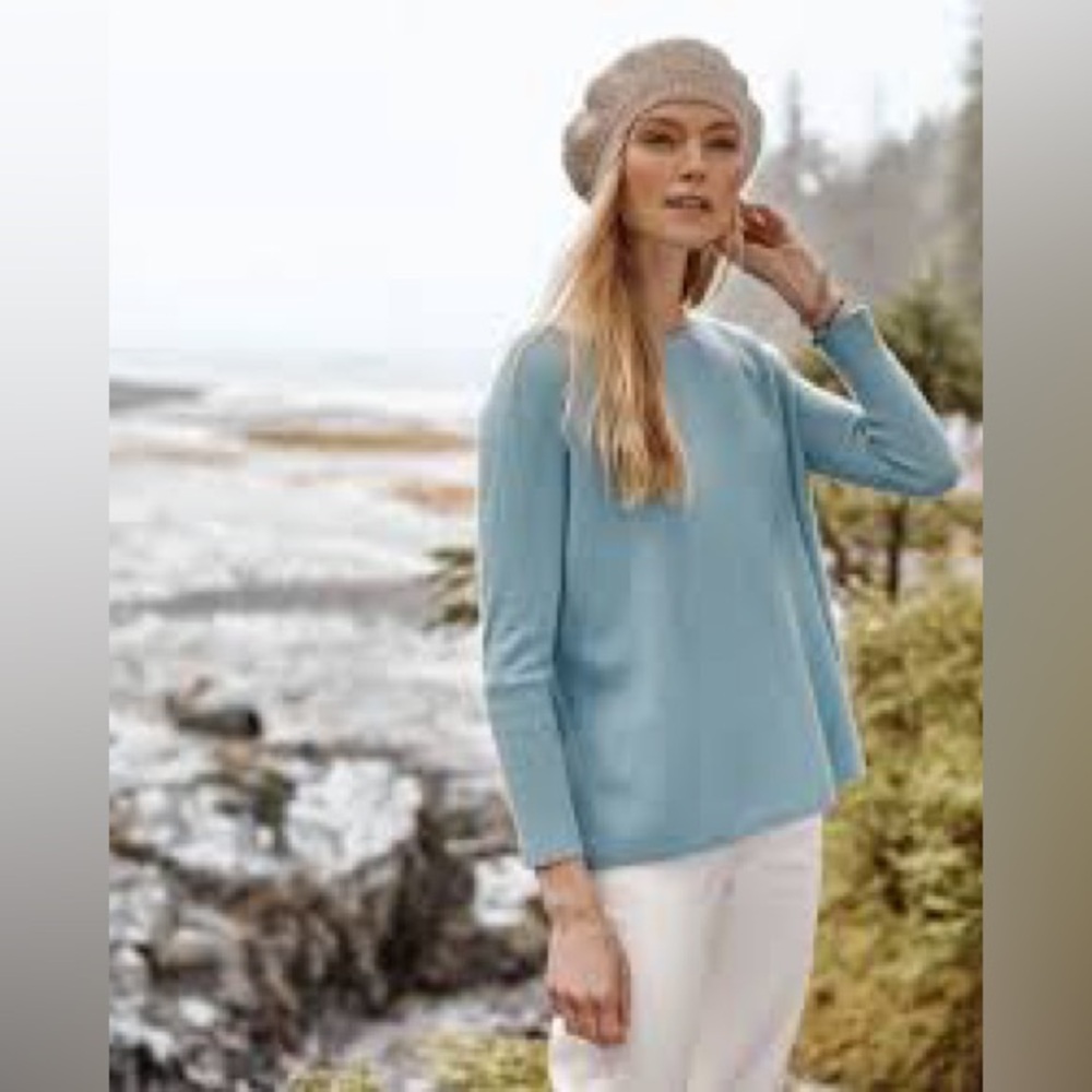 Garnet Hill Essential Cashmere Cropped Sweater Sage Green Medium